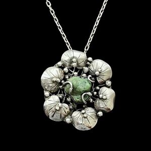 Mary Gage sterling silver green turquoise flower brooch pin